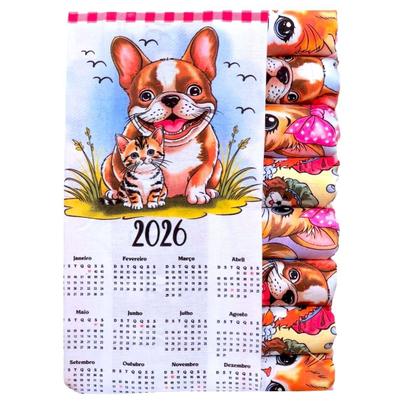 Imagem de Kit 8 Pano De Prato Calendário 2026 Pet 4 Estampas Sortidas Cozinha Louça Dia a Dia