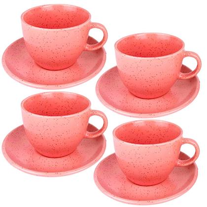 Imagem de Kit 8 Peça Xicaras Com Pires Rosa Para Chã Grande Cantinho Do Café Decoração Mesa Posta