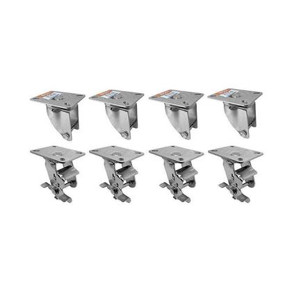 Imagem de Kit 8 un suporte garfo giratório freio 4 pol p/ rodízio