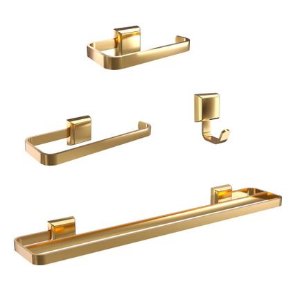 Imagem de Kit Acessórios Para Banheiro Dourado Toalheiro Duplo Gold