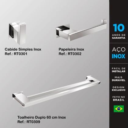 Imagem de Kit Acessórios Para Banheiros 3 Peças Inox - Kromus KITRT3A