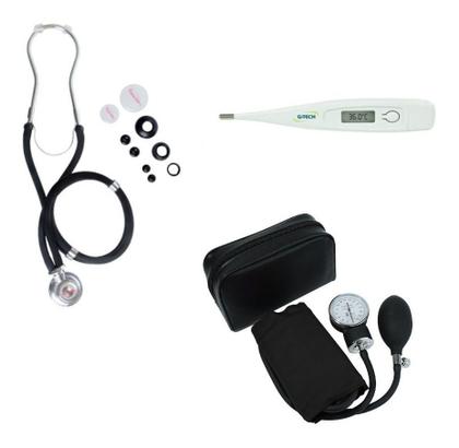 Imagem de Kit Aparelho De Medir Pressão + Esteto Duplo + Termometro