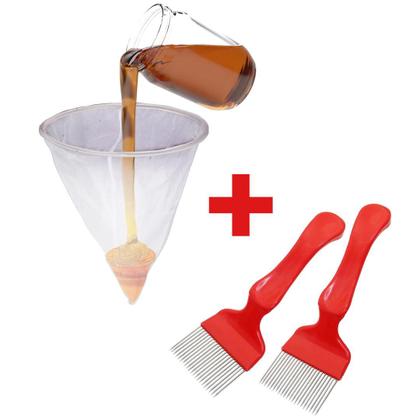 Imagem de Kit Apicultura Coador p/ Mel + 2 Garfos 21 dentes em inox