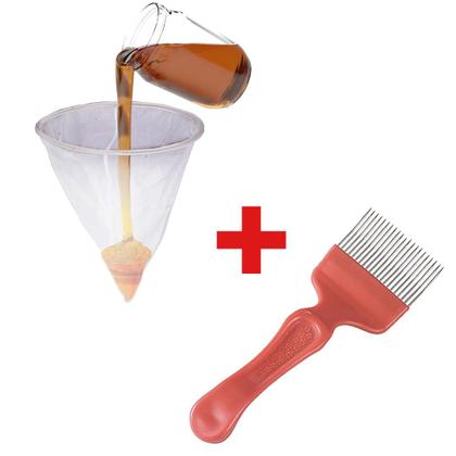 Imagem de Kit Apicultura Coador p/ Mel + Garfo 21 Dentes em Inox