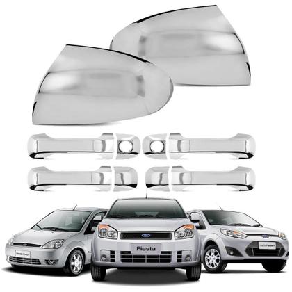 Imagem de Kit Aplique Cromado Capa Maçanetas Retrovisor Fiesta 2009