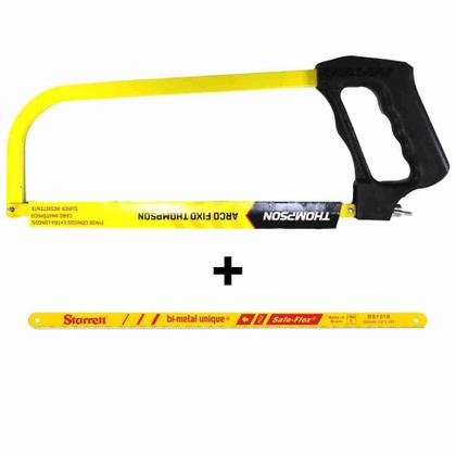 Imagem de Kit Arco Serra Fixo 12" Cabo Grande Premium - Thompson + Lâmina p/ Arco de Serra Bimetal Unique 12" 300mm 18d - Starret