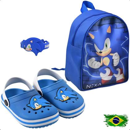 Imagem de Kit Babuche Infantil Sonic Com Mochila Escolar Nexa Original Masculino