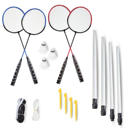 Imagem de Kit badminton completo 4 raquetes, 3 petecas, rede e suporte