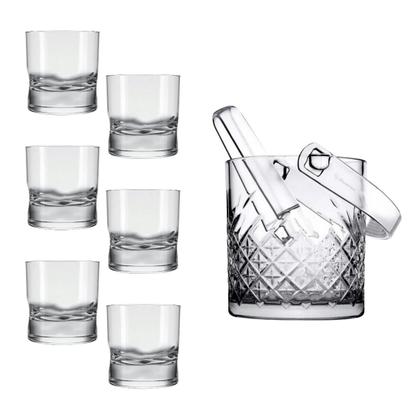 Imagem de Kit Balde de Gelo Timeless + 6 Copo Whisky Amassadinho 250ml