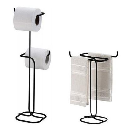 Imagem de Kit Banheiro 2 Peças Porta Toalha Toalheiro Duplo Suporte Papel Higiênico Preto Fosco - Future