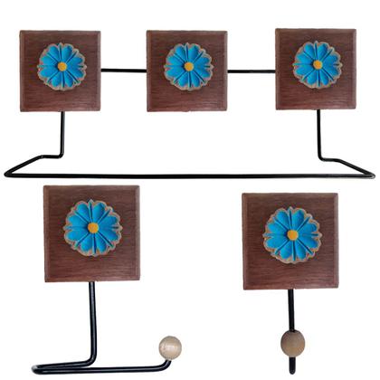 Imagem de Kit Banheiro 3 Peças Toalheiro Cabideiro Porta Papel Papel Com Flores Coloridas