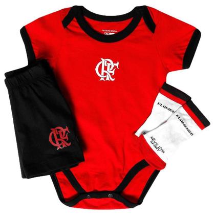 Imagem de Kit Bebê Flamengo Body Shorts e Meia Oficial