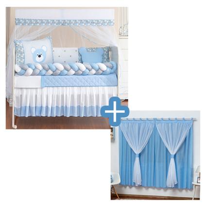 Imagem de Kit Berço 12 Peças Urso Baby Azul com Cortina  Padrão Americano Menino