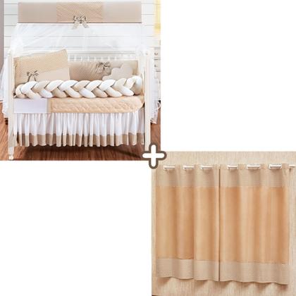 Imagem de Kit berço com trança modelo doce bebê com edredom e cortina estampada confortavel 12 peças
