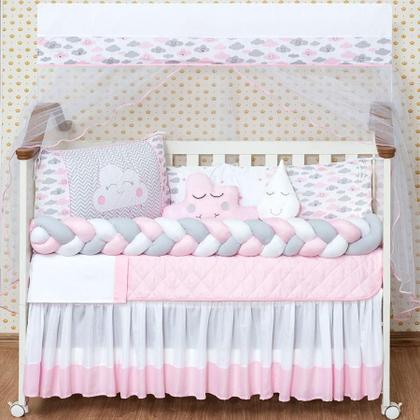 Imagem de Kit Berço Modelo Nuvem Trança Menina 12 Peças Com Saia Box