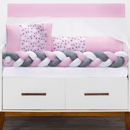 Imagem de Kit Berço Protetor Americano Trançado Lua Nuvem Estrela Chuva de Amor 6 peças