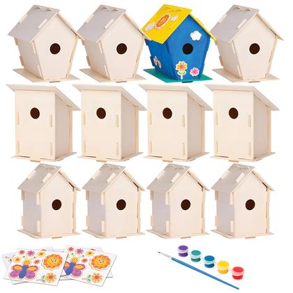 Imagem de Kit Birdhouse de madeira Neliblu 12 DIY com tintas e pincéis para crianças