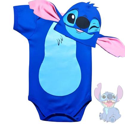 Imagem de Kit Body Bebê Temático de Algodão Lilo & Stitch Com Touca Para Mesversário