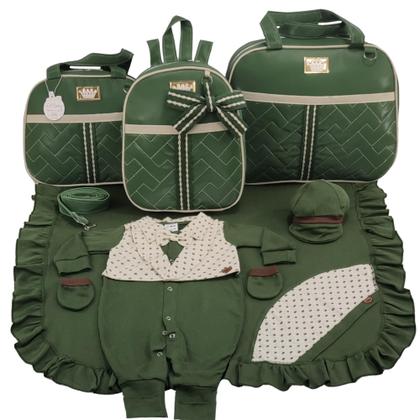 Imagem de Kit bolsa maternidade 3 peças laço verde militar + saída maternidade