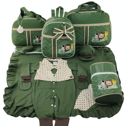 Imagem de Kit bolsa maternidade 5 peças safari baby verde militar + saida maternidade