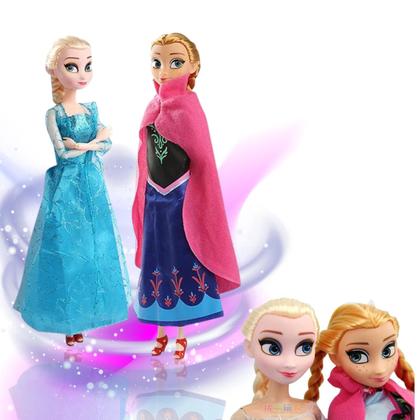 Imagem de Kit Boneca Frozen Anna e Elsa 30cm Brinquedo Menina Musical Com Acessórios