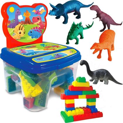 Imagem de Kit Brinquedo Infantil Cadeira 24 Blocos de Montar 8 Dinos