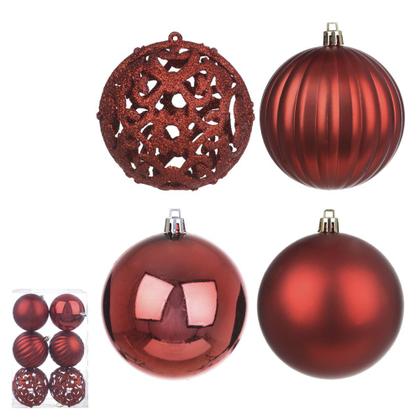 Imagem de Kit c/ 06 Bola de Natal 8 cm Mista Decorada Vermelha D&A