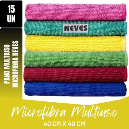 Imagem de Kit C/ 15 - Pano De Microfibra - 40 X 40cm - Neves - Pia - Multiuso - Limpeza Geral - Multicores