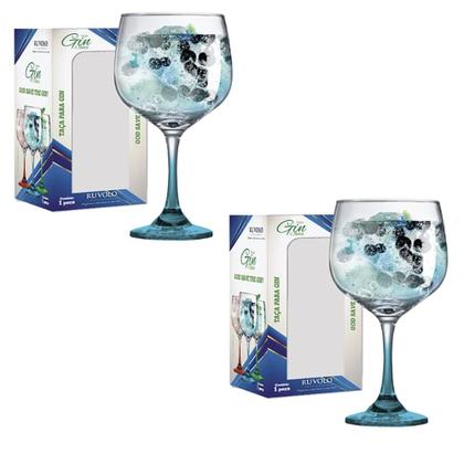 Imagem de Kit c/2 Luva de Taça de Vidro Gin Club Haste Azul 690ml - Ruvolo