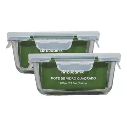 Imagem de Kit C/ 2 Potes 800ml De Vidro Marmitas Fit Tampas Herméticas