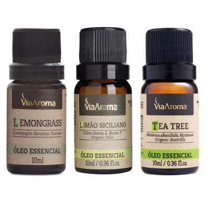 Imagem de Kit c/3 Oleo Essencial - Capim Limão, Limão Siciliano,  Tea Tree Melaleuca Via Aroma