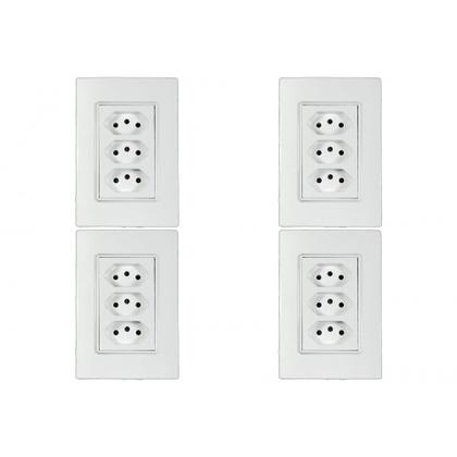 Imagem de Kit C/4 - Conjunto Ilumi Vivaz Branco Com Placa 3 Tomadas...