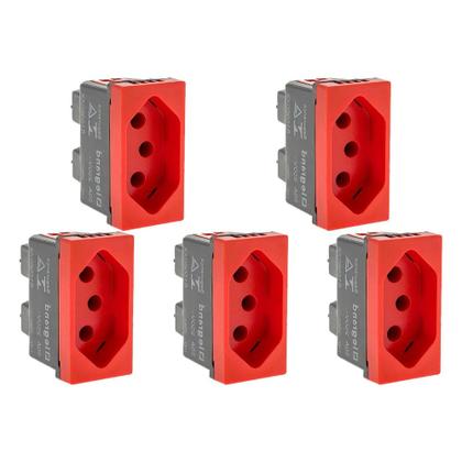 Imagem de Kit C/5 - Modulo Pial Pop Vermelho 1 Tomada 2P+T. 20A. - ...