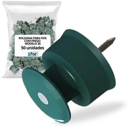 Imagem de Kit c/50 roldana para fios com prego verde modelo 30 sfor