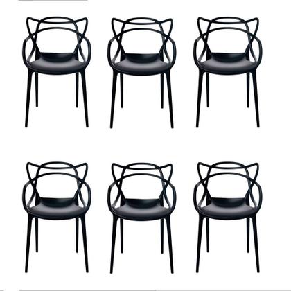 Imagem de Kit c/6 Cadeira Allegra Masters Polipropileno Resistente Sala,Cozinha, Jantar, Recepção Empilhavel Preta