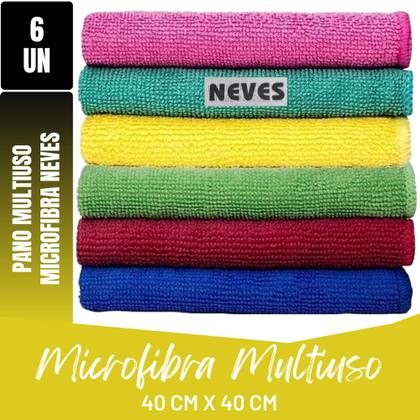 Imagem de Kit C/ 6 - Pano De Microfibra 40 X 40cm - Neves - Pia - Multiuso - Limpeza Geral - Cores Sortidas