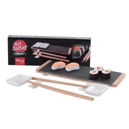 Imagem de Kit C/8 Peças Para Servir Sushi Em Bambu Ardósia E Porcelana