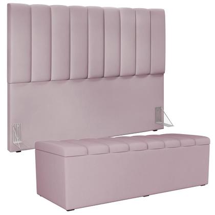 Imagem de Kit Cabeceira Cama Box Casal Queen 160cm Com Calçadeira Baú Dália W01 Suede Rosê - Lyam Decor
