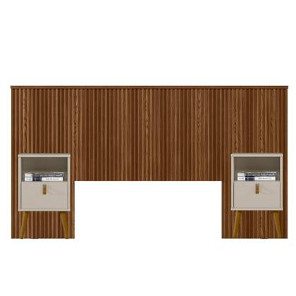 Imagem de Kit Cabeceira Casal 240cm Celine Com Mesa De Cabeceira 01 Gaveta Loreta L05 Freijó  - Lyam Decor
