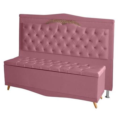 Imagem de Kit Cabeceira de Cama Box e Calçadeira Baú Madri Casal 140 cm Suede Rosa Bebê Do Lar Móveis e Decoração