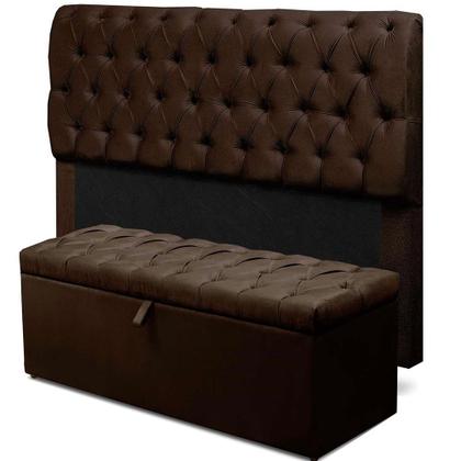Imagem de Kit Cabeceira Mais Calçadeira Baú Casal King 195cm Para Cama Box Paris Suede Marrom - DS Estofados