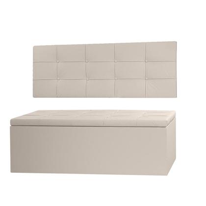 Imagem de Kit Cabeceira Painel e Calçadeira Baú Queen 1,60m Roma Material Sintético Bege SKY MOBILE