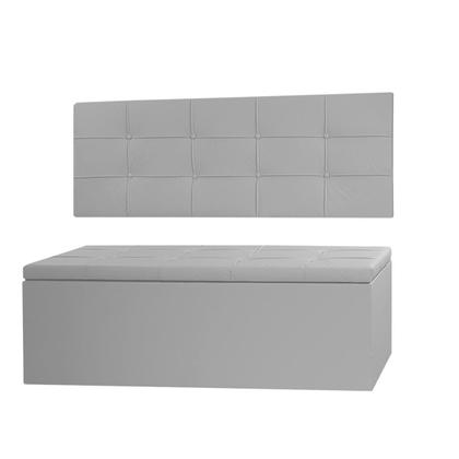 Imagem de Kit Cabeceira Painel e Calçadeira Baú Queen 1,60m Roma Material Sintético Cinza SKY MOBILE