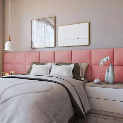 Imagem de Kit Cabeceira Rosa 30x40cm Modulada Estofada para Cama Box King