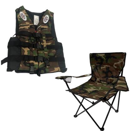 Imagem de Kit Cadeira Pesca Praia 150Kg C/ Colete Salva Vidas C/ Apito