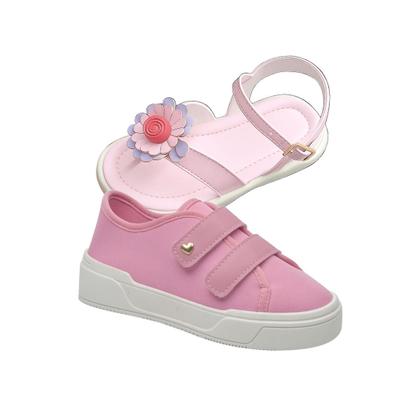 Imagem de Kit Calçados Infantil Menina Tênis Rosa com Fita Alto Colante e Sandália Flor