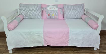 Imagem de Kit Cama Babá Bicama 6 Pçs Quarto Chuva Benção Chevron Nuvem Rosa