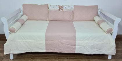 Imagem de Kit Cama Babá Bicama 6 Pçs Quarto Laço Perola Floral Rosê Nude com Palha