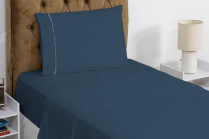 Imagem de Kit cama solteiro completo com lençol de elástico e de cobrir 3 peças com fronha micropercal