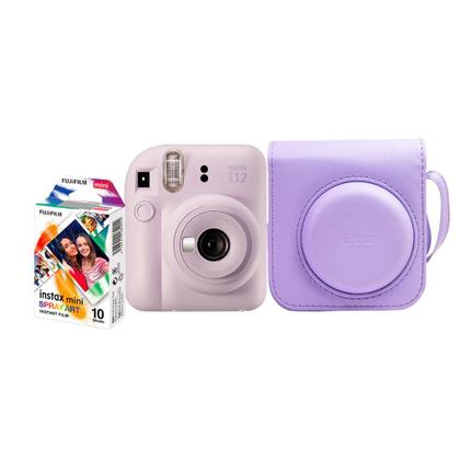 Imagem de Kit Câmera Instantânea Fujifilm Instax Mini 12 Lilás + Pack 10 filmes Spray Art + Bolsa Lilás